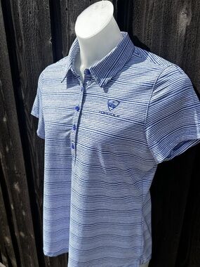 Under Armour Top Golf Light Blue White Striped Polo Shirt lightweight women's XL